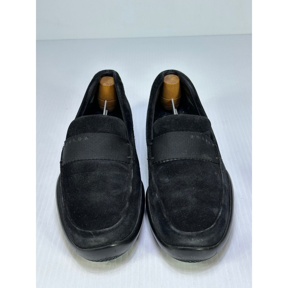 Prada Sport Black Suede Linea Rossa Loafers 3125 Slip On Shoes 38.5
